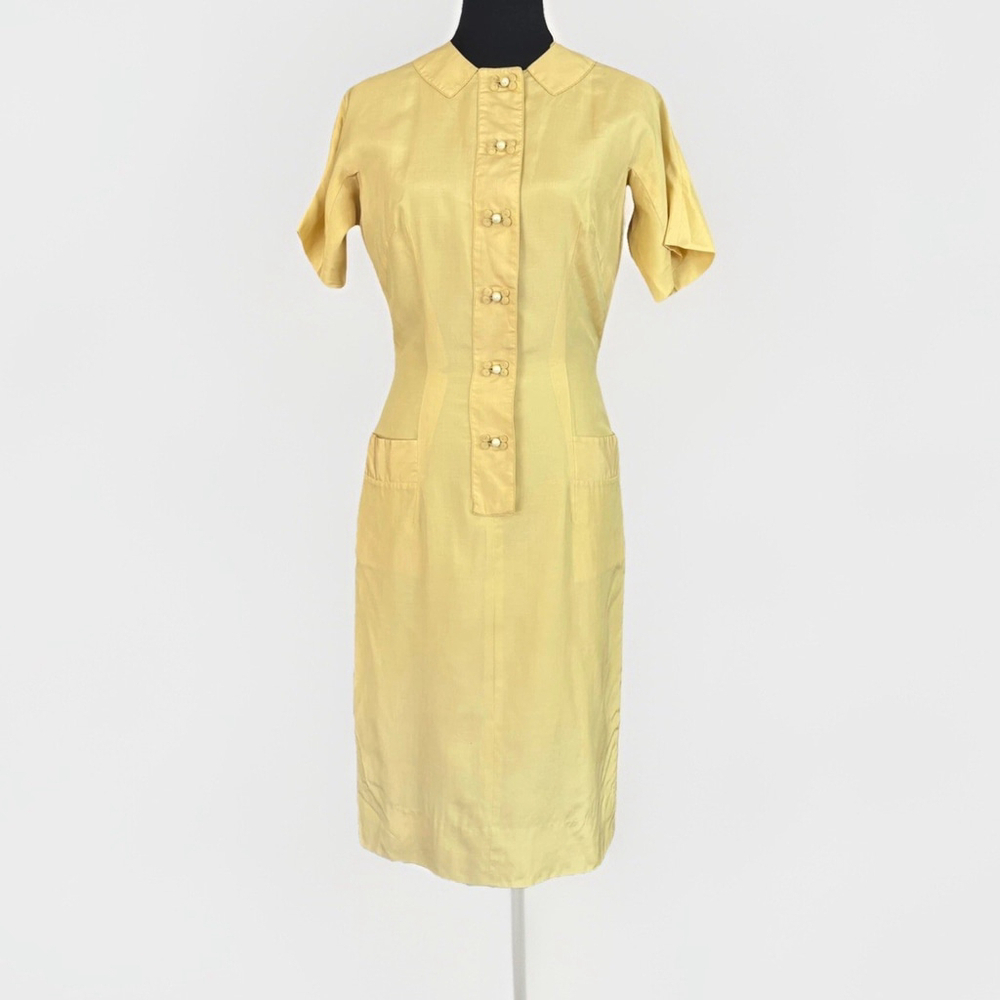 Dynasty for Ambrosine Yellow Silk Pencil Dress Vintage 12
